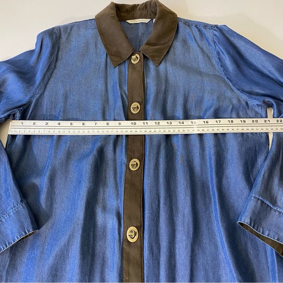 Soft Surroundings Icon Collection Urbina Dress Size Large Blue with Brown Trim - Picture 5 of 7